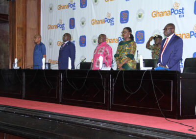 H. E. Nana Addo Dankwa Akuffo Addo and Vice President on the dais with Hon. Minister of Communications, MD of Ghana Post and Hon. Mustapha Hamid at the far left
